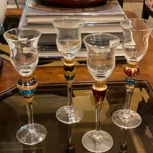 Perfect set of 4 cordial glasses.  Gorgeous designs and colors.  Mint, as new!